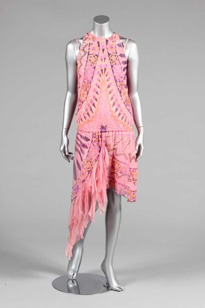 Lot 63 - A Zandra Rhodes printed pink chiffon cocktail...