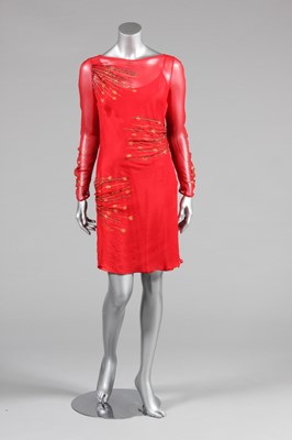 Lot 64 - A Zandra Rhodes printed red chiffon cocktail...