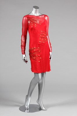 Lot 64 - A Zandra Rhodes printed red chiffon cocktail...