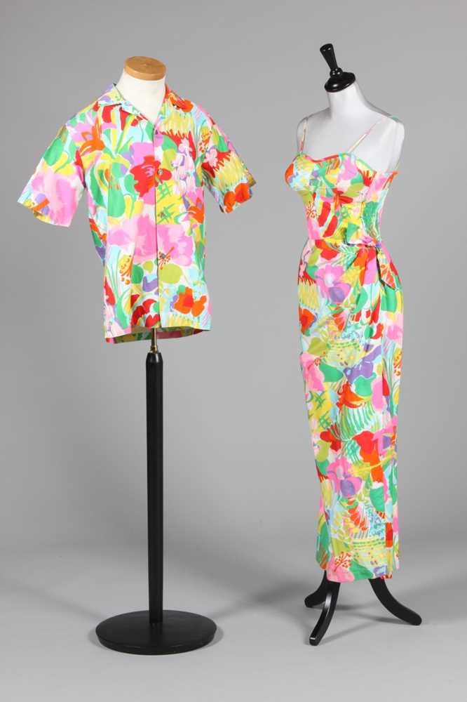 Lot 75 - A Stan Hicks printed cotton Hawaiian wedding...
