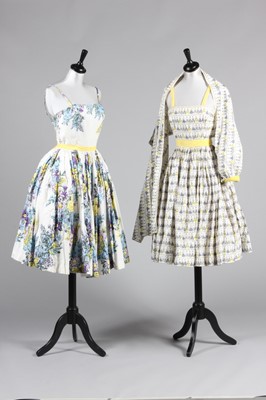 Lot 88 - Three printed cotton cocktail dresses, 1950s,...