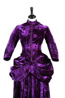 Lot 90 - A fine velvet plush mourning gown, circa 1887,...