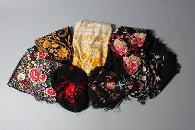Lot 179 - An embroidered primrose silk shawl, Chinese,...