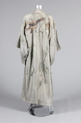 Lot 92 - An embroidered pale grey crepe kimono,...