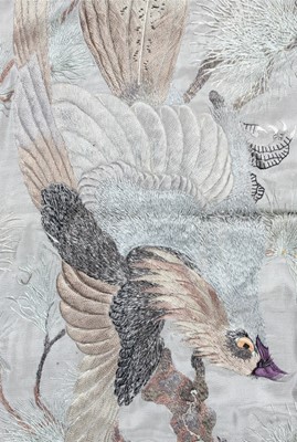 Lot 92 - An embroidered pale grey crepe kimono,...