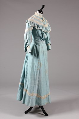 Lot 3 - A blue figured cotton summer gown, circa 1900,...