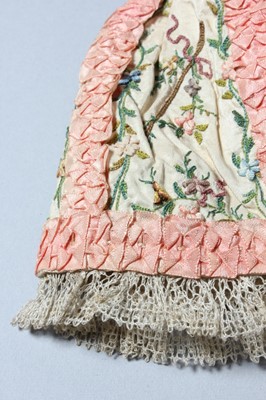 Lot 151 - Two silk baby bonnets, French, late 18th...