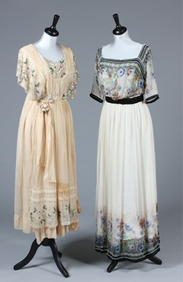 Lot 8 - A printed and beaded ivory chiffon dress,...