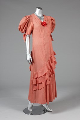 Lot 21 - Two floral printed chiffon dresses, early...