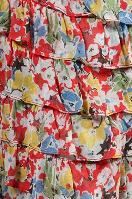 Lot 21 - Two floral printed chiffon dresses, early...