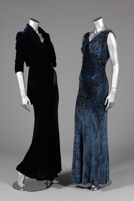 Lot 22 - Three bias-cut velvet evening gowns, 1930s,...