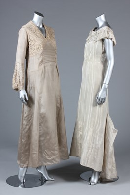 Lot 23 - A striped satin and silver lace evening gown,...
