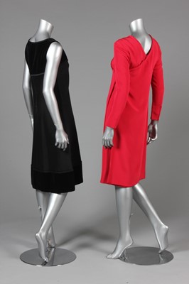 Lot 48 - A Pierre Balmain black velvet and silk crepe...
