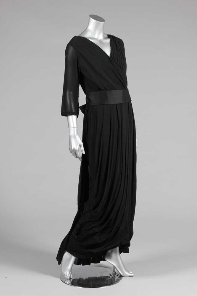 Lot 53 - A Desses style draped black georgette evening...