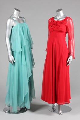 Lot 55 - A group of floaty, chiffon evening ensembles,...