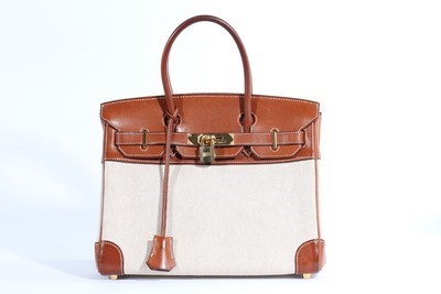 Lot 3 - An Hermès canvas and Barenia leather Birkin,...
