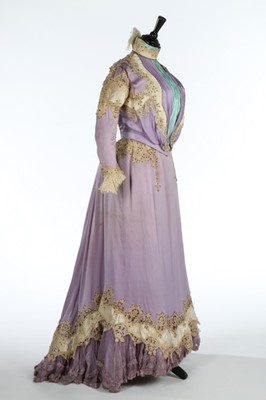 Lot 30 - A Doucet lilac satin afternoon dress, circa...