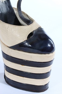 Lot 15 - A pair of black and white leather fetish shoes,...