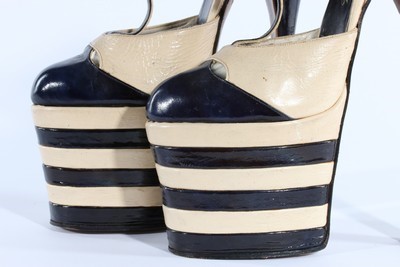 Lot 15 - A pair of black and white leather fetish shoes,...