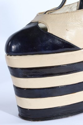 Lot 15 - A pair of black and white leather fetish shoes,...