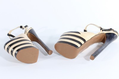 Lot 15 - A pair of black and white leather fetish shoes,...