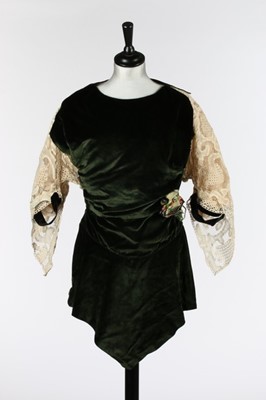 Lot 34 - A Paquin couture green velvet tunic bodice,...