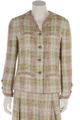 Lot 26 - A Chanel couture pastel silk and wool tweed...