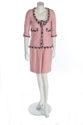 Lot 38 - A Chanel pink cotton-tweed ensemble,...